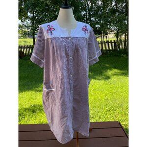 Womens Easy Essentials Striped House Dress Butterfly Embroidery Size XL Muumuu